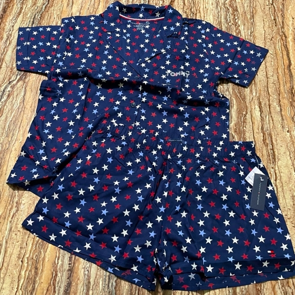 New blue Tommy Hilfiger 4th of july stars 100% viscose pajama short set - Picture 1 of 5